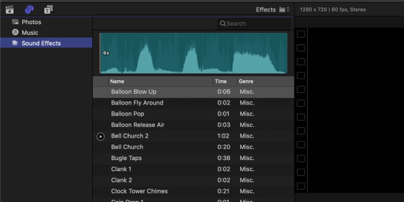 final cut pro's sound effect options