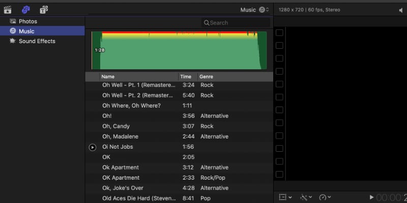 stock music in Final cut pro