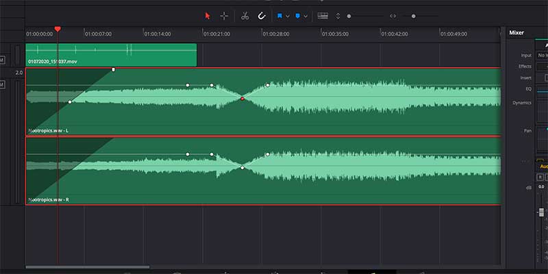 using audio keyframes in DaVinci Resolve