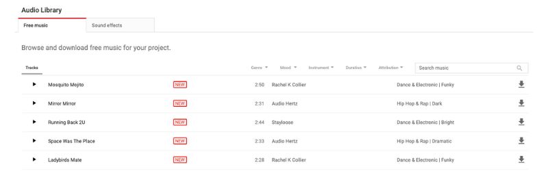 YouTube audio library