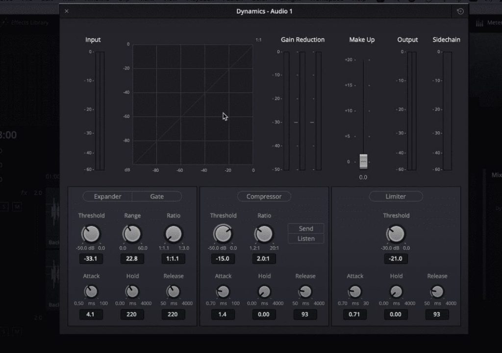 Dynamics audio board Davinci resolve