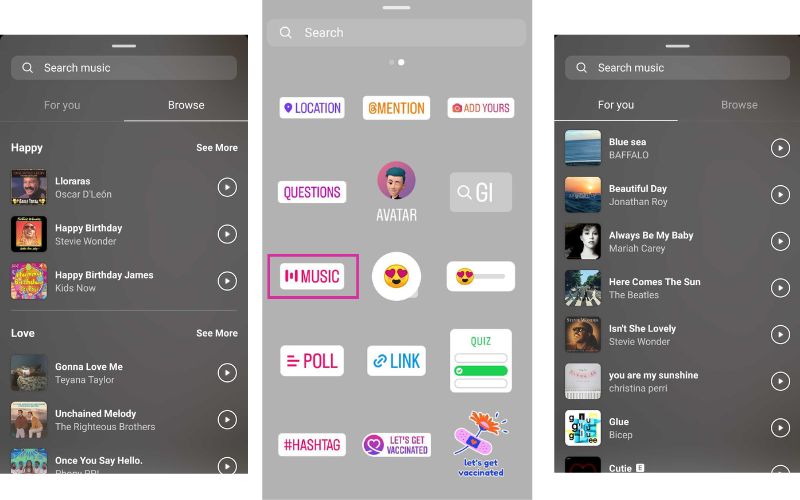 Instagram stories music sticker
