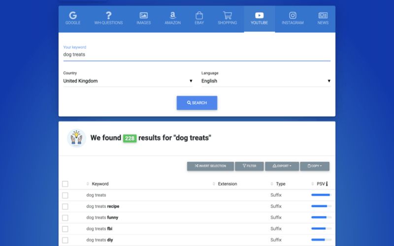 Hypersuggest YouTube keyword research tool