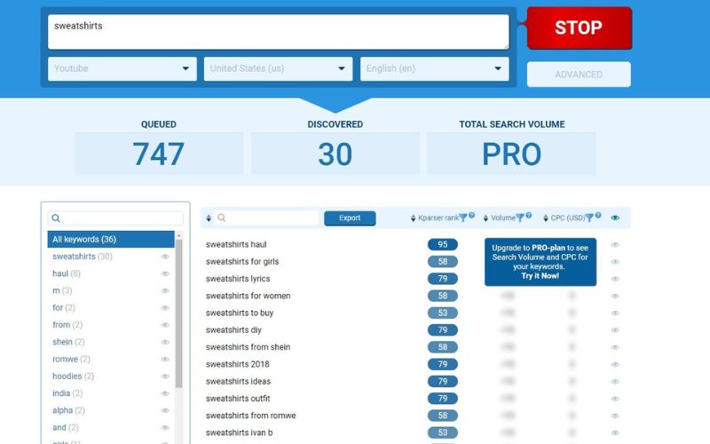 Kparser YouTube keyword research