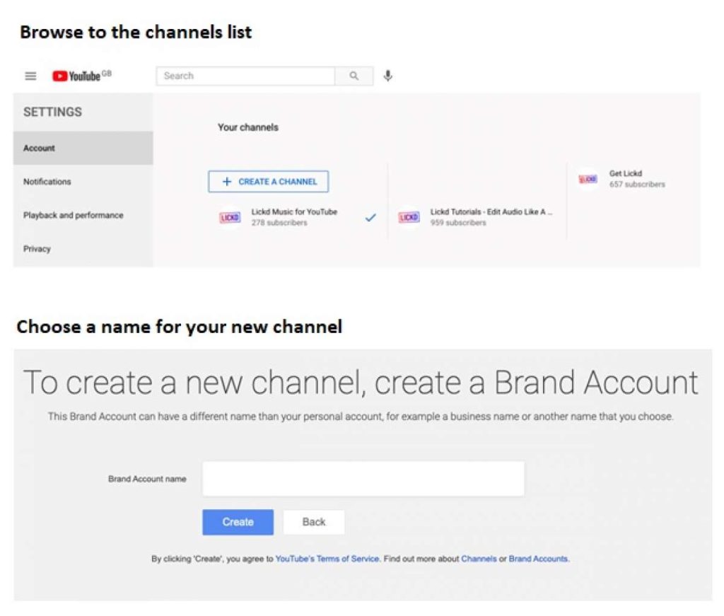 create multiple YouTube channels